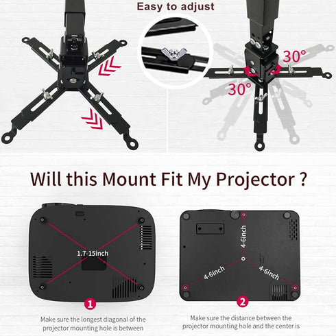 Projector Mount Wall or Ceiling Projection Mount Bracket with Adjustable Height and Extendable Arms Mount for Home and Office Projector...