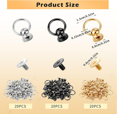 Leather Rivet Kit,Ymapinc 60 Sets Pull Ring Rivet-Screwback Round Head Rivet with Pull Ring(8mm),Purse Making Supplies,DIY Phone Case Kit,Round He...