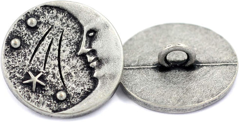 Bezelry 12 Pieces Starry Night Man in The Moon Metal Shank Buttons. 20mm (3/4 inch) (Antique Silver)...