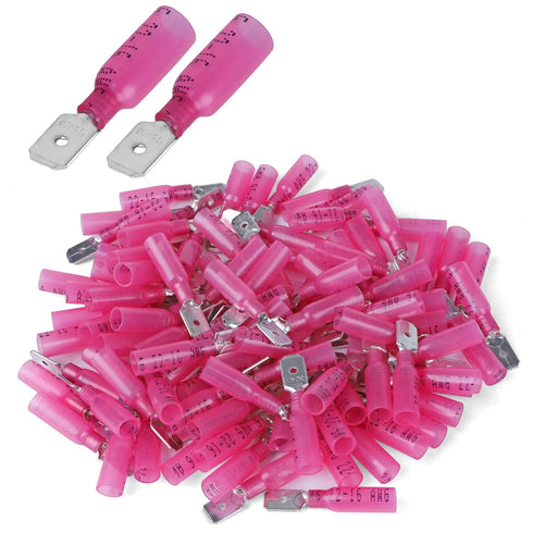 100 PCS 22-16 AWG Waterproof Heat Shrink Quick Disconnect Connectors, Crimp Electrical Wire Male Spade Connectors Insulated Disconnect for Marine ...