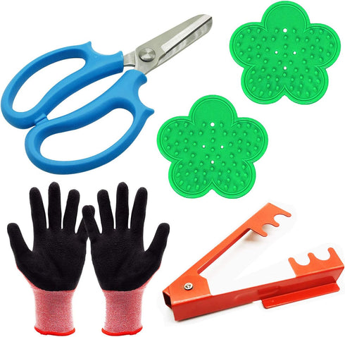 Woohome 5 PCS Garden Pruning Shears Scissors Kit, Rose Stripper Thorn Remover, Tree Pruner Hand Tools, Leaf Stripping Tool and Floral Gloves for G...