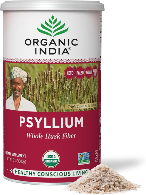 ORGANIC INDIA Psyllium Herbal Powder - Whole Husk Fiber, Healthy Elimination, Keto Friendly, Vegan, Gluten-Free, USDA Certified Organic, Non-GMO, ...