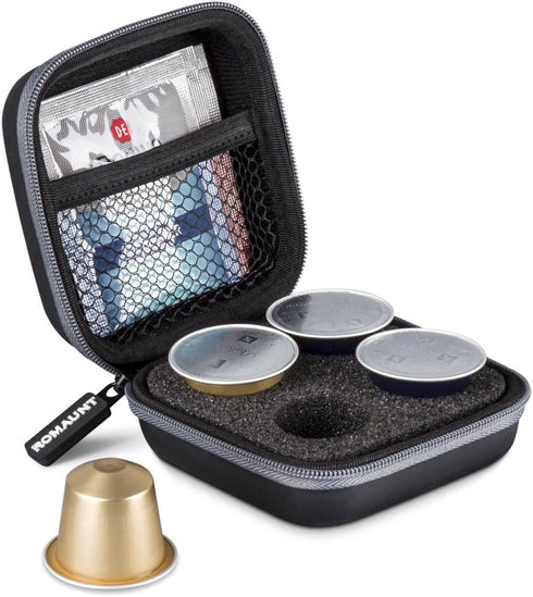 Protective Carrying Case For Nespresso & Compatible Capsules Portable Espresso Maker Coffee Pod Holder PU Material Hard Shell Portable Grey(Holds ...