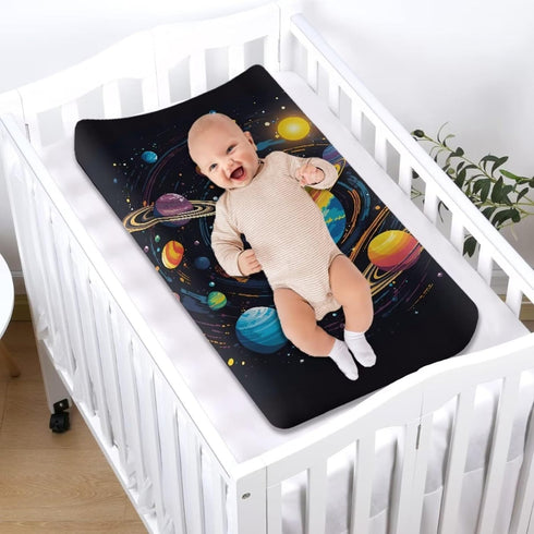 Stretch Ultra Soft Changing Pad Cover Breathable Cozy Changing Table Sheets Cosmic Galaxy Planet Patterns for Baby Boys Girls Fit 32" x 16" Contou...