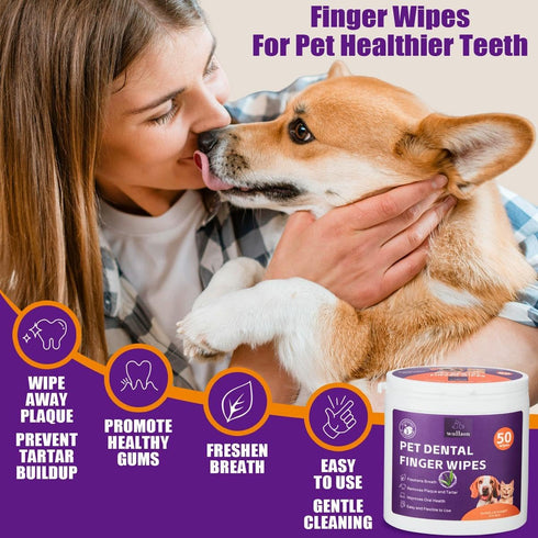 Teeth Cleaning Finger Wipes for Dogs & Cats, Soft Pet Dental Care Wipes, Disposable Pet Tooth Brushing Wipes, Gentle Cleaning & Gum Care Finger Pe...
