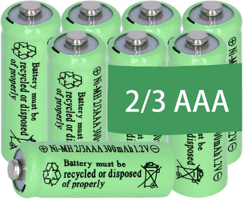 8 Packs Ni-MH 2/3AAA 1.2v 300mah Rechargeable Batteries Button Top 3A Battery (They are not AAA Size Batteries)...