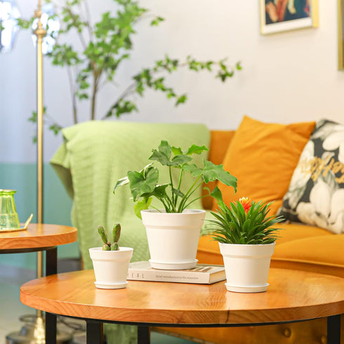 T4U 4 Inch Plant Pots 18-Pack - Small Plastic Planter with Drainage Hole and Saucer, Decorative Nursery Flower Pot Bulk for African Violet, Snake ...