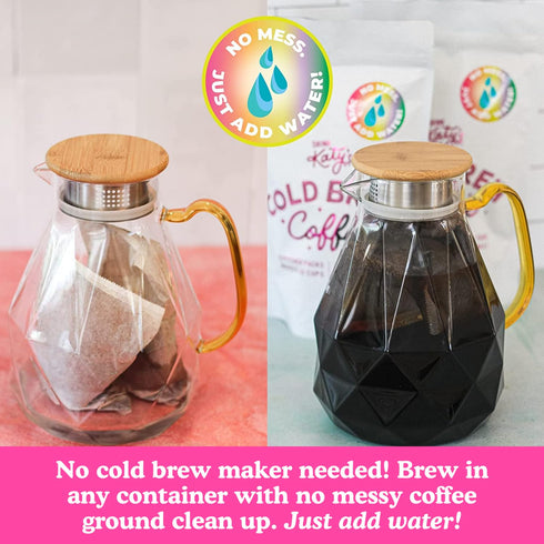 Drink Katy’s Cold Brew Coffee Packs, 6 Large Ready-to-Brew Pitcher Packets, No More Messy Cold Brew, Smooth & Delicious Dark Roast Brazilian Craft...