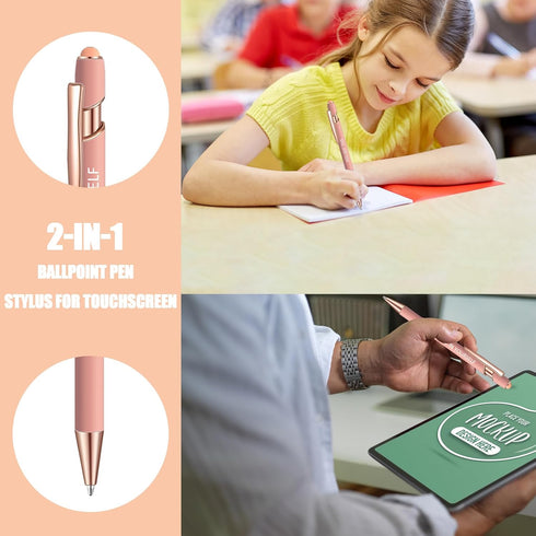 8 Pcs Blue Ink Inspirational Pens for Women Quotes Pen Metal Ballpoint Pen with Stylus tips for Office Gift (Rosegold)...