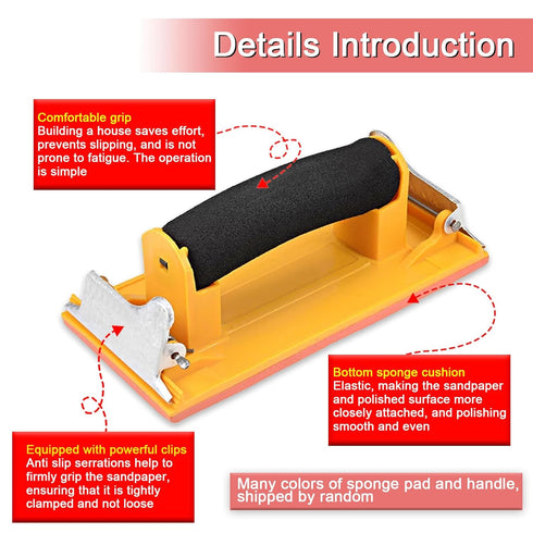 Hand Sander, Sandpaper Holder with Sponge Handle, 7 x 3.5 inch Manual Hand Sanding Block for Drywall Wood Metal Furniture Polishing, 1 Pack...