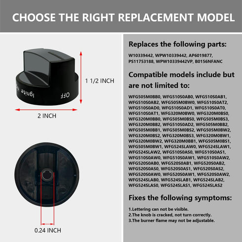 Reyhoar (2 Pack) W10339442 Gas Range Knob Black Replacement Part Fit for Whirlpool Range/Stove/Oven - Replaces WPW10339442 PS3507188