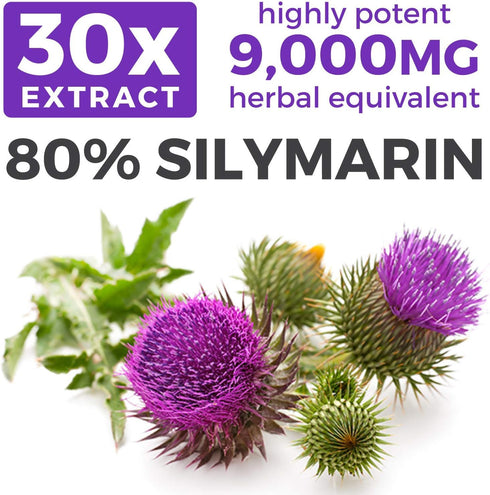 USDA Organic Milk Thistle Capsules - 80% Silymarin Supplement for Liver Support- Super Concentrated 300mg of 30:1 Milk Thistle Extract Equivalent ...