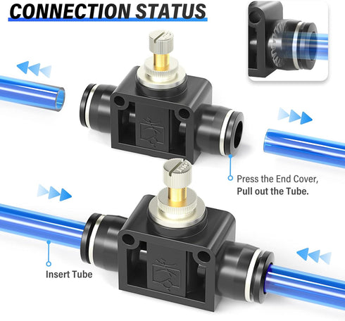 TAILONZ PNEUMATIC 4mm Tube OD Air Flow Control Valve with Push-to-Connect Fitting, in-Line Speed Controller Union Straight SCF-4 (Pack of 1)...