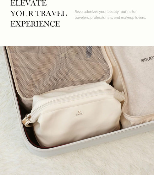 Pocmimut Makeup Bag, Leather Make Up Bag Travel Cosmetic Bags for Women, Large Wide-open Makeup Bag Double Layer Toiletry Bag Make Up Organizer Ca...