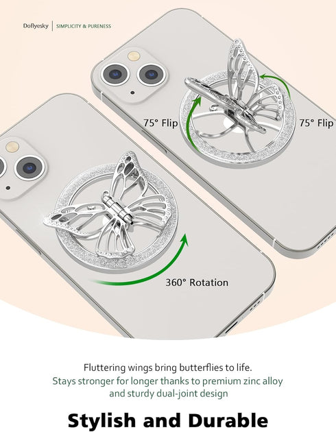 2024 Upgrade Magnetic Phone Grip Compatible with MagSafe, Butterfly Phone Grip Holder Finger Kickstand for MagSafe, Adapter Ring for MagSafe Inclu...