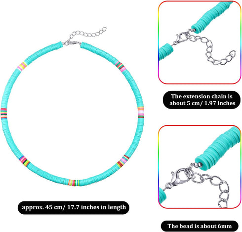 Hicarer 6 Pieces Seed Bead Choker Necklace Bohemian Surfer Boho Beads Choker Necklace Colorful Heishi Vinyl Necklace Chain Beach Jewelry for Women...