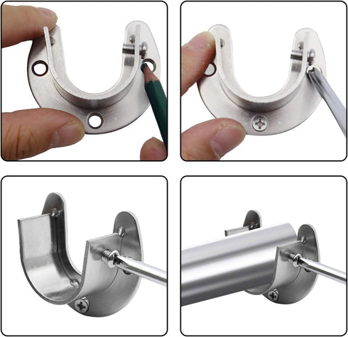 Closet Rod Bracket 6 Pack Stainless Steel Closet Rod Holders with Screws, Heavy Duty Closet Rod End Support for Wardrobe Curtain Shower, Silver U-...