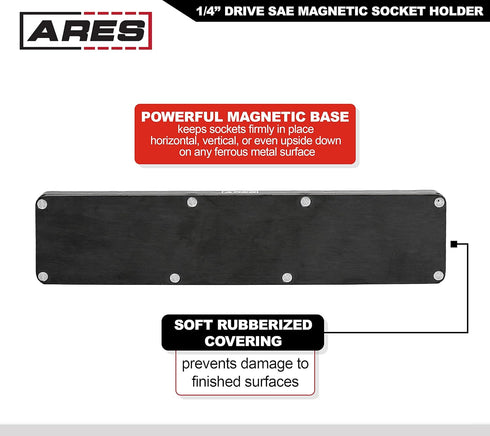 ARES 60005-26-Piece 1/4 in SAE Magnetic Socket Organizer -GREEN -Holds 13 Standard (Shallow) and 13 Deep Sockets -Perfect for your Tool Box -Also ...
