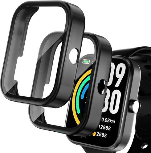 2 Pack Protective Case Compatible with TOZO S3 Smart Watch Screen Protector, Hard PC Bumper Cover Built-in Tempered Glass for TOZO S3 1.83” Watch ...