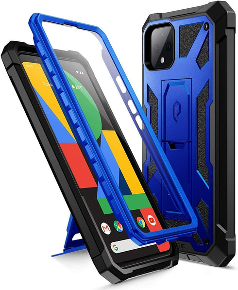 Poetic Spartan Series Designed for Google Pixel 4 5.7 inch Case, Full-Body Rugged Dual-Layer Metallic Color with Premium Leather Texture Shockproo...