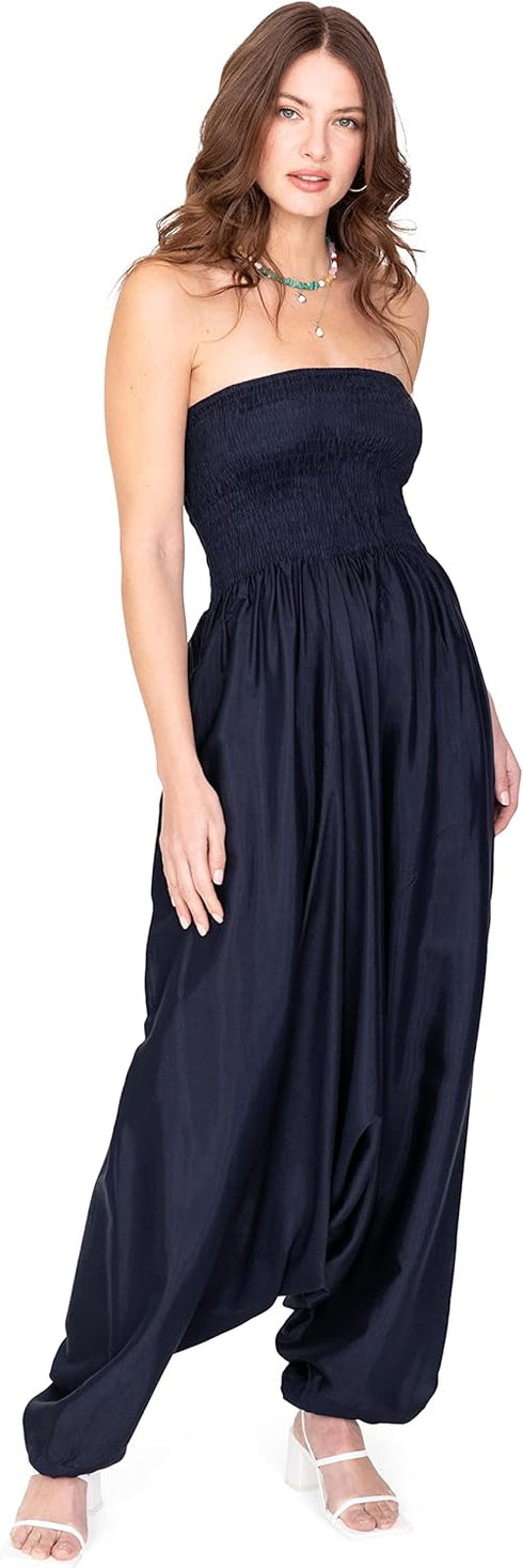 likemary Harem Jumpsuits for Women – Flowy 2-in-1 Romper Converts into Balloon Pants with Pockets in Silk Look Fabric...