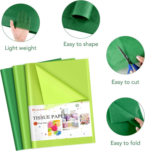 NACHLYNN 120 Sheets Green Tissue Paper Bulk 14 x 20 inch Saint Patrick's Day Gift Wrapping Paper Art Paper Crafts for Christmas Wedding Holiday Bi...