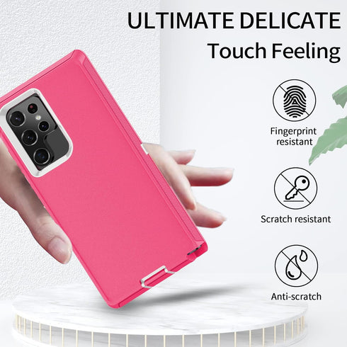 for Galaxy S22 Ultra Case, Rugged Shockproof Military Protective Bumper Phone Cover Armor Heavy Duty for Samsung Galaxy S22 Ultra (Hot Pink/White)...