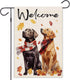 Welcome Fall Dog Garden Flag For Outside Thanksgiving Garden Flags 12x18 Double Sided Front Yard Small Flag Burlap Golden Retriever Labrador Outdo...