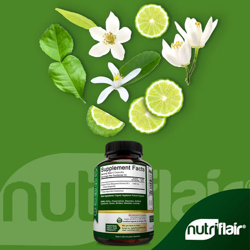 NutriFlair Organic Citrus Bergamot 1400mg, 120 Capsules - 25:1 Citrus Bergamia - Essential Oil and Citrus Bioflavonoids - Natural Heart Health Sup...