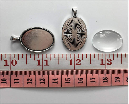ALL in ONE 10 Sets Cabochon Frame Setting Tray Pendant with Clear Glass Dome Tile for DIY Jewelry Making (25x18MM Antique Silver#1)...