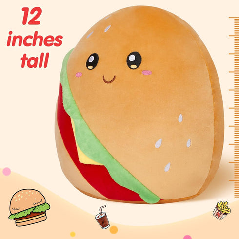 WEWILL Cute Hamburger Soft Plush Pillow Hamburger Stuffed Animal Plush Toy Birthday Christmas Holiday Weekend Gifts for Toddler Kids Boys Girls, 1...