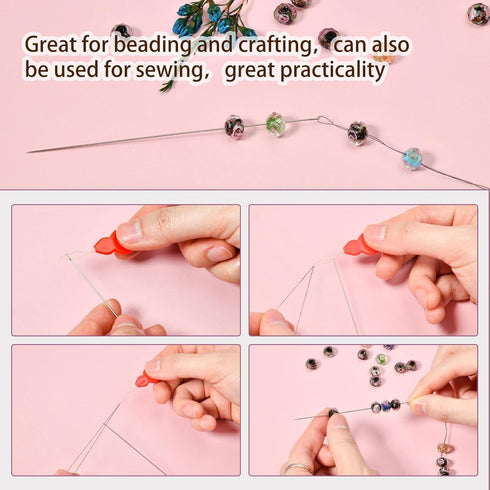 30 Pcs Beading Needles Set Include 15 Pcs Long Straight Beading Thread Needles + 15 Pcs Big Eye Beading Needles, Embroidery Needles with Needle Bo...
