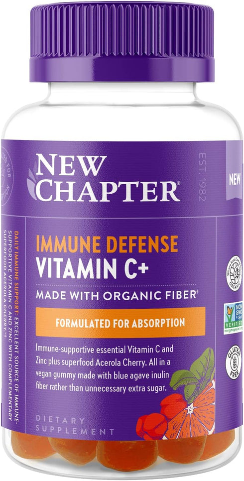 New Chapter Vitamin C+ Gummies – 40% Less Sugar§, Excellent Source of Vitamin C, TWO Daily Gummies for Immune Support with Acerola Cherry, Vegan, ...