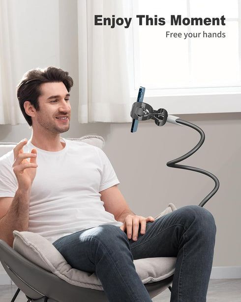 SAIJI Gooseneck Bed Phone Holder, Flexible Long Arm Phone Mount for Desk, Clip Bracket Clamp Stand for 4.0-6.5'' Mobile Cell Phone Stand Document ...