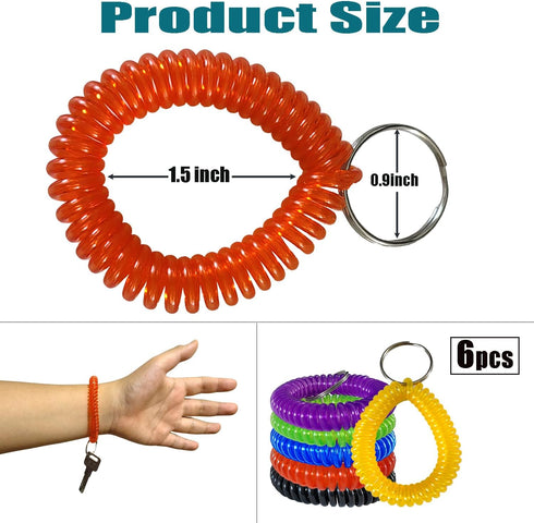 Pack of 6 Colorful Spring Spiral Wrist Coil Key Chain, Wristband Key Ring...