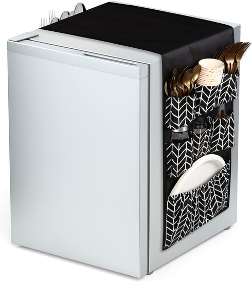 Mini Fridge Organizer with 15 Pockets, Over The Fridge Storage Organizer Caddy for Pantry, Dorm, Office, Cutlery, Utensils, Bottles, Plates, Spice...