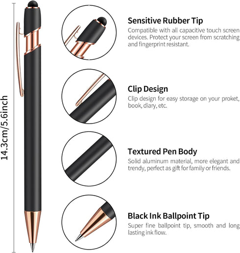 12PCS Ballpoint Pens, Smooth Writing Pens with Stylus, and Touchscreen Compatibility - Ideal for Gifts, Promotions, and Business (Black)...