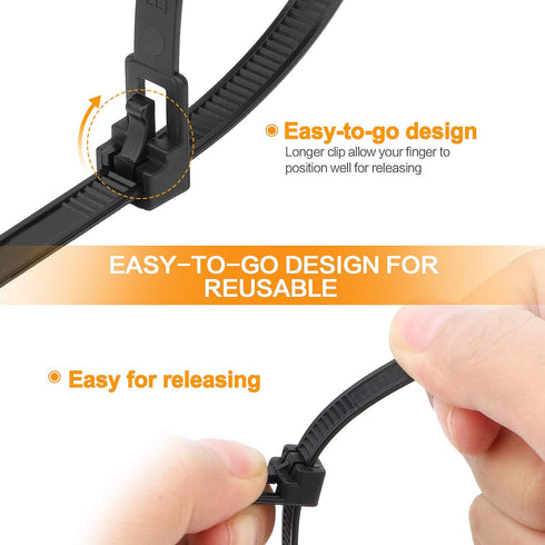 SOOOEC 100 Pack Reusable Zip Ties 10 inch Heavy Duty Outdoor UV Resistant, Releasable Black Zip Ties Indoor Round Ending No Hurt, Cable Ties Reusa...