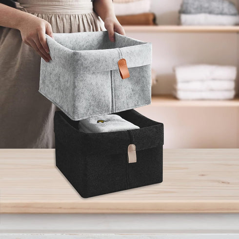 Felt Storage Basket, Folded Closet Storage Bins Large Capacity Cube Storage Bin with Hanger, Multifuctional Storage Bins for Shelves, Clothing, Bo...