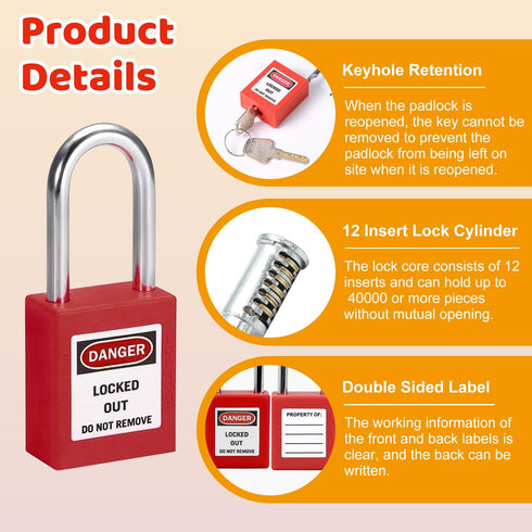 MroMax Lockout Tagout Lock, Safety Padlock Keyed Alike,Loto Security Padlock Steel Shackle Black Padlock for Lock Out Tag Out 3Pcs...