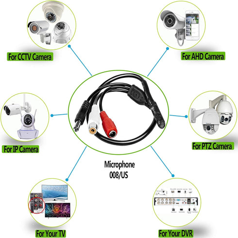 Outdoor Indor CCTV Microphone Security Tiny Surveillance RCA Audio for DVR with High Sensitive Preamp Amplified Device, Mic for External Camera So...
