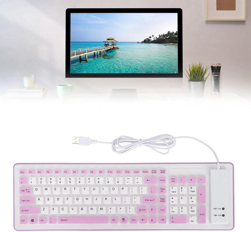 Foldable Silicone Keyboard, 103 Keys Wired Bluetooth Waterproof Rollup Keyboard, Mute Flexible Soft Rubber Keyboard, Space Saving, for PC Notebook...