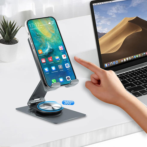 Miady Cell Phone Stand for Desk, 360° Rotating Dock Tablet Stand, Adjustable Thick Phone Case Stand Compatible with All Mobile Phone, iPhone 14 13...
