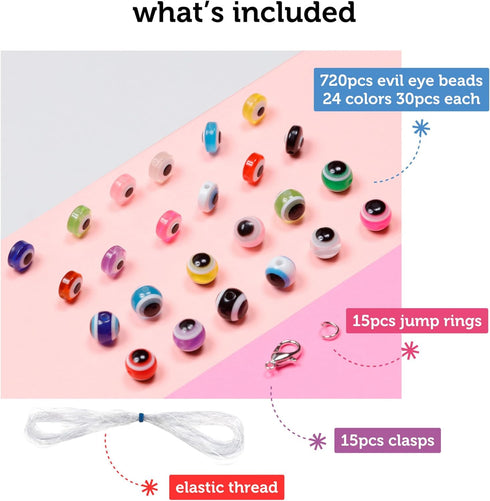 Incraftables Evil Eye Beads for Jewelry Making (24 colors). Best Evil Eye Bracelets kit (720pcs). Round Evil Eye Glass Beads for DIY Charms & Neck...