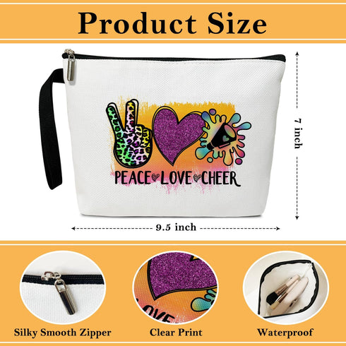 Peace Love Cosmetic Bag for Women Friends Accessories Organizer, Cheerleader Gifts, Travel Essentials Purse Toiletry Pouch Cosmetic Bag with Zippe...