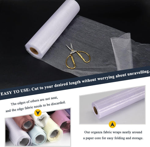White Tulle Organza Fabric Rolls, Crystal Organza 12" by 50 Yards (150 ft) Sheer Nylon Silky Shiny Netting Spool Bolt for DIY Craft Table Runner W...