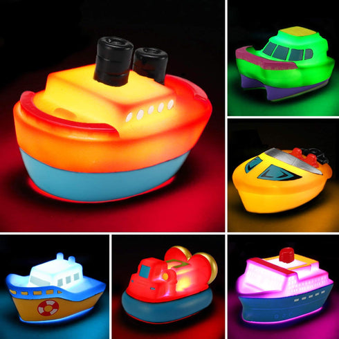 Bath Toys, 6 Packs Light up Boat Floating Rubber Set, Flashing Color Changing Light in Water, Tub Gift for Baby Infant Toddler Child Kid, Bathtub ...