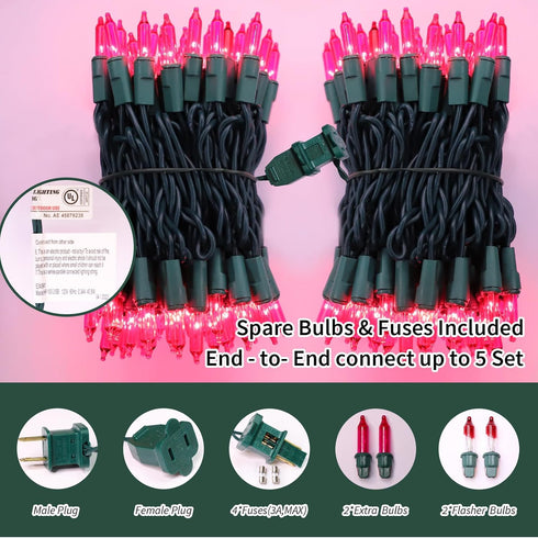 Super-Bright Extendable Pink Christmas Lights Decoration 100Lights 19.6ft UL Certified Mini Bulb String Lights Set for Outdoor Christmas Tree Gard...