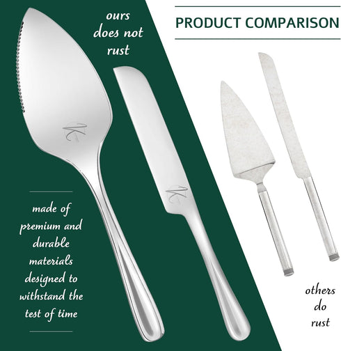 Wedding Cake Knife and Server Set – 2-Pcs Cake Cutter and Cake Server Spatula – Food Grade Stainless Steel Cake Serving Set for Home, Special Even...