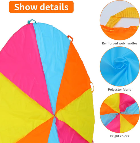 6ft Play Parachute, Parachute with Handles Rainbow Parachute Toy...